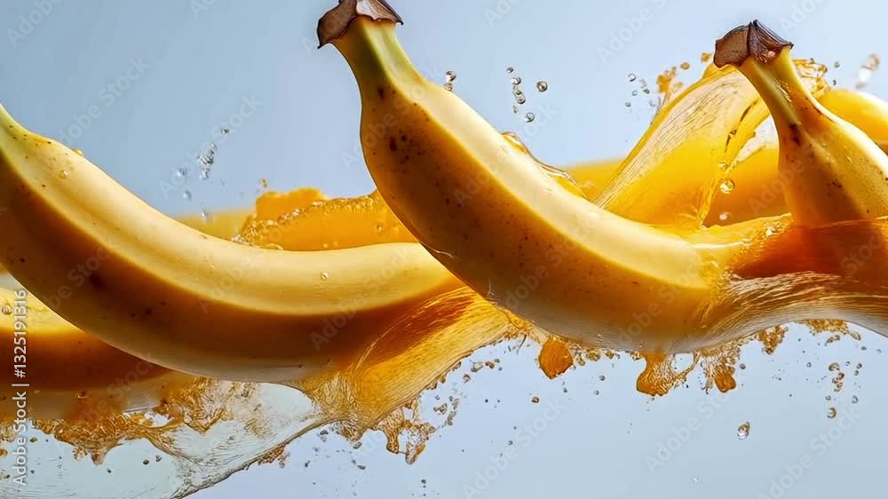 Poster four ripe bananas burst through an explosion of colorful liquid, creating a dramatic and energetic d