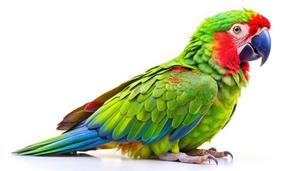Stunning Green Parrot Isolated on White Background - Vibrant Tropical Bird Photography for Nature Lovers, Pet Enthusiasts, and Wildlife Aficionados