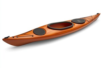 Orange kayak,  watercraft for one person.  Detailed view