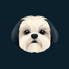 Cute cartoon dog face with soft fur and big eyes on a dark background