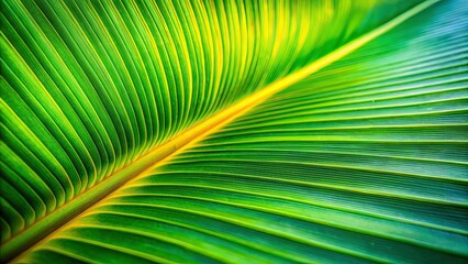 Tilt-Shift Banana Palm Leaf Closeup - Macro Photography, Tropical Plant, Lush Foliage, Detailed Texture