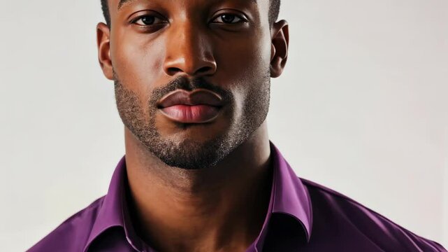 Confident movements: man in purple shirt embracing change with steady focus