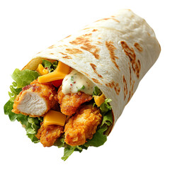Crispy Chicken Wrap with Lettuce Cheese and Creamy R Isolated on Transparent Background