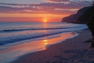 Obraz premium Tranquil Twilight Sunset at a Beautiful Beach