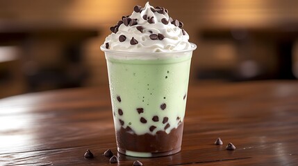 Mint Chocolate Chip Shake A cool mint milkshake infused with chocolate chips and topped with whipped cream