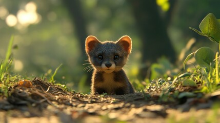 Obraz premium Cute Forest Creature Peeking from Burrow