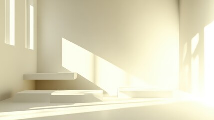 Fototapeta premium Bright Minimalist Interior with Geometric Stairs and Soft Lighting