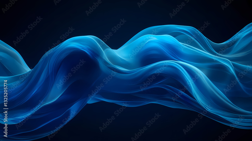 Wall mural flowing blue abstract waves against a dark background, creating a serene and dynamic atmosphere. ser
