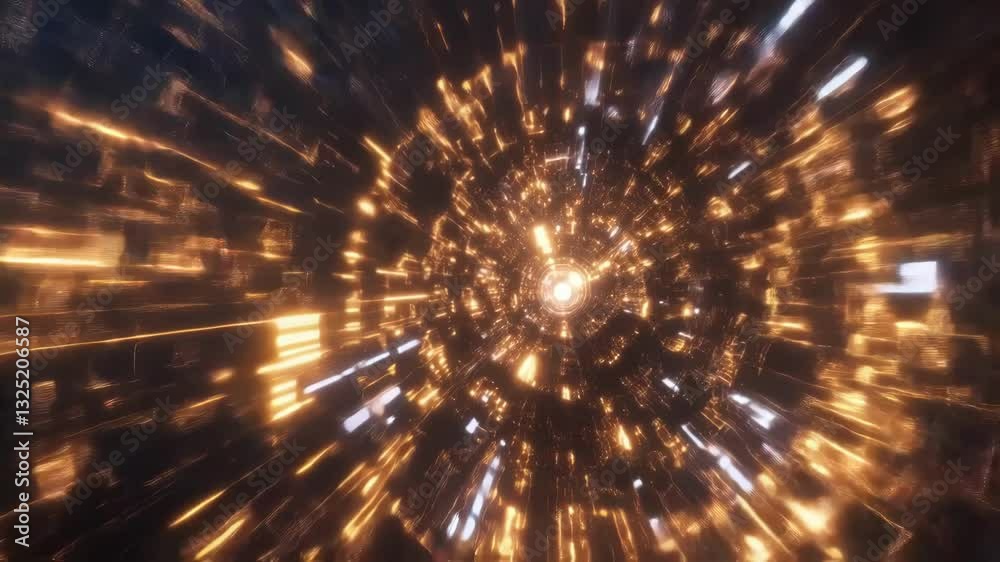 Wall mural futuristic and technological tunnel rotating and glowing with an intense light, creating a mesmerizi