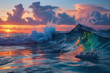 Fototapeta premium Stunning Marine Sunset Scene with Enchanting Waves and Vivid Reflections