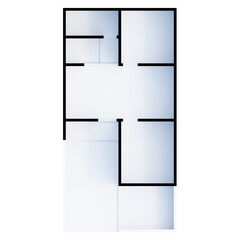 3D Shading Apartment Top View. Planning, Iso, Floorplan.