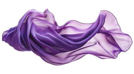 Purple silk cloth floating, cut out. Isolated on a transparent background.