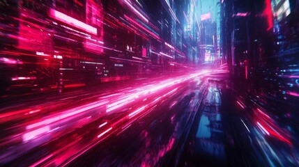 Obraz premium Cyberpunk Cityscape with Neon Lights and Dynamic Motion