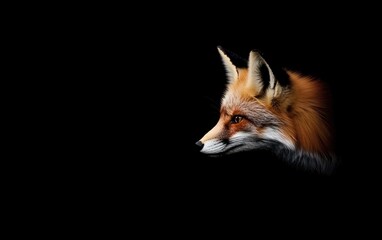 Obraz premium Red fox profile against a black background, lit from the side, showing detailed fur texture