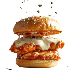 A Hearty Chicken Parmesan Sandwich with Marinara Sauce Isolated on Transparent Background