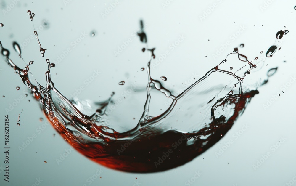 Poster abstract image of a red liquid splash against a light gray background. the splash is dynamic and cre