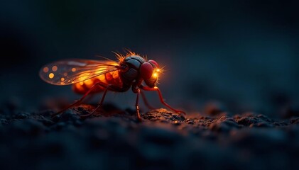 Close-up of a glowing firefly in the darkness of night, firefly, nature