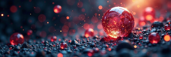 A stunning abstract representation of glowing red orbs on a textured surface.