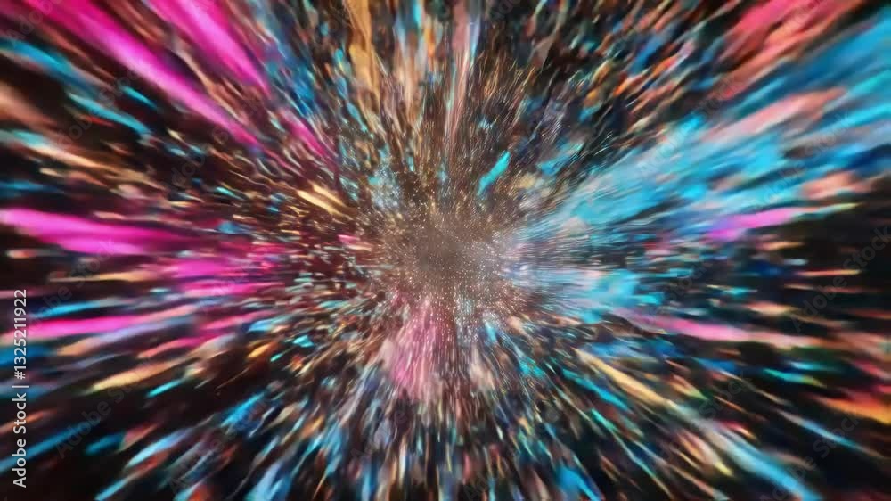 Poster colorful particles exploding from the center against a black background create a dynamic motion blur