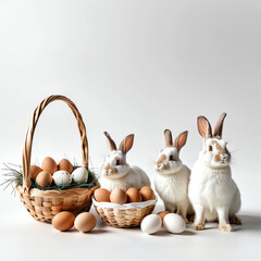 Easter Bunnies with Basket and Eggs
