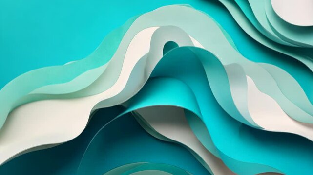 Abstract paper wave layers in vibrant teal gradient motion sequence