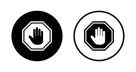 Stop icon logo design. stop road sign. hand stop sign and symbol. Do not enter stop red sign with hand