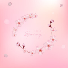 Spring flower background with cherry blossoms on it. Vector illustration.