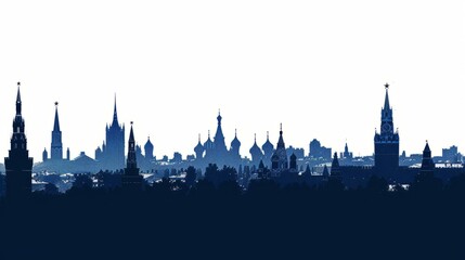 Fototapeta premium Silhouette of iconic Rostov-on-Don skyline with historic architecture against gradient sky background