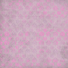 Distressed purple floral pattern with bright pink prints. Seamless grunge background perfect for scrapbooking, vintage textures, posters, and artistic design.