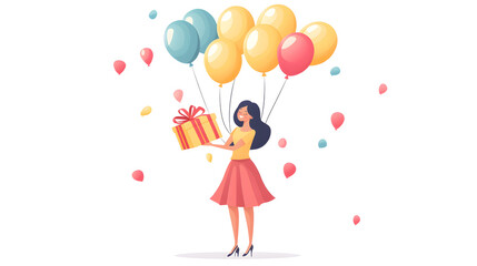 Elegant woman receiving gift delivery on balloons illustration for special occasions