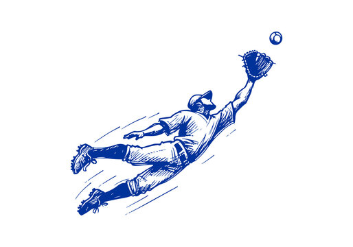 Baseball Player hand drawn sketch vector illustration