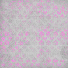 Grunge floral texture with pink flowers on light gray. Seamless distressed pattern ideal for digital backgrounds, scrapbooking, vintage projects, and crafts.