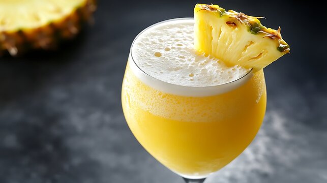 Refreshing Pi&ntilde;a Colada Cocktail with Pineapple Garnish / パイナップルを添えた爽やかなピニャ・コラーダカクテル