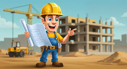 Construction Engineer Holding Blueprint at Building Site