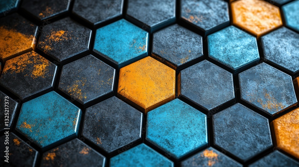 Wall mural a 3d rendering showcases a mesmerizing background pattern composed of vibrant black, blue, and orang