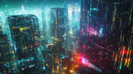 Obraz premium Futuristic City Nightscape with Vibrant Neon Lights