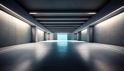 Obraz premium modern empty concrete parking garage with bright lighting and structural design