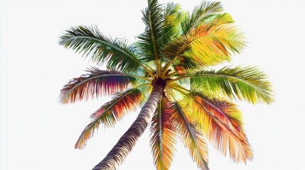 Palm tree with colorful fronds on transparent background 