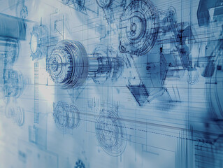 Abstract Engineering Blueprint with Machine Elements