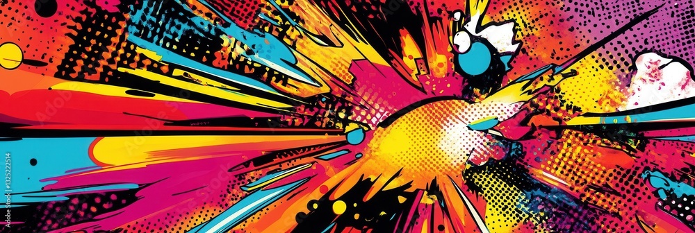 Aufkleber dynamic action backdrop featuring vibrant comic book-style elements with bold colors and patterns sh