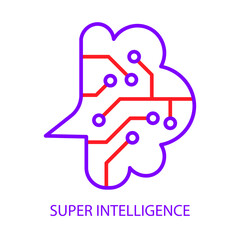 Super Intelligence – Brain with Circuits Representing Advanced AI Capabilities with Editable Stroke