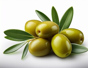 green olives with leaves isolated on transparent or white background