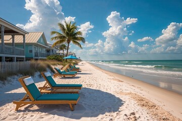 Obraz premium Galveston Beach Tropical Paradise Summer Getaway with Sunshine and Scenic Coastline