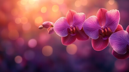 Fototapeta premium Close-up of vibrant pink orchids blooming at sunset.