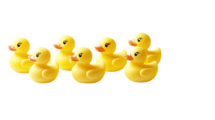 Set of yellow rubber ducks cut out. Isolated on a transparent background.