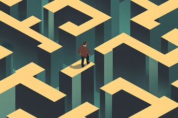 Man Walking Through Abstract Maze Solving Problem Finding Business Solution