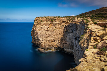 Dingli Cliffs, coast of Malta. Long exposure picture, june 2023