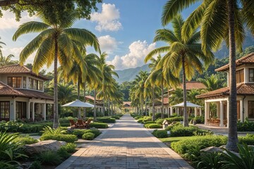 Fototapeta premium Tropical Paradise Getaway Featuring Palm Trees and Tranquil Scenery