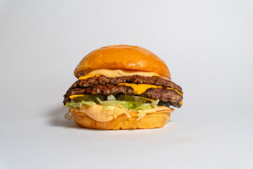 Delicious Smash Burgers on White Background – Lettuce, Pickles & Onion