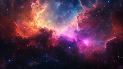 A swirling canvas of cosmic dust, where vibrant pink and purple nebulae danced like celestial butterflies against the vast expanse of the cosmos, a symphony of light and wonder.